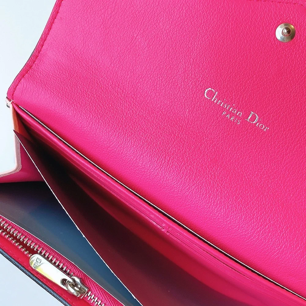 VHTF VINTAGE DIOR COLOR BLOCK CHARM CONTINENTAL LONG WALLET LEATHER ROSE PINK